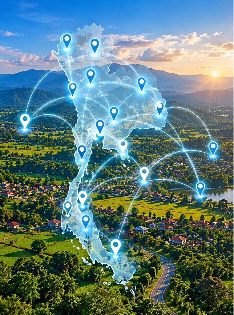 Illustration of a volunteer network connected across Thailand